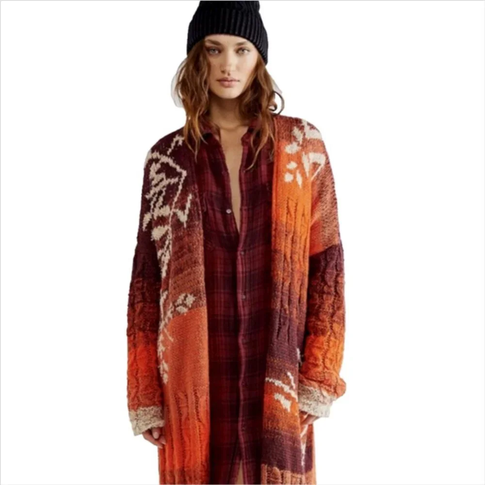 NWOT Free People Flurry Longline Duster Cardigan Sweater in Cider Combo